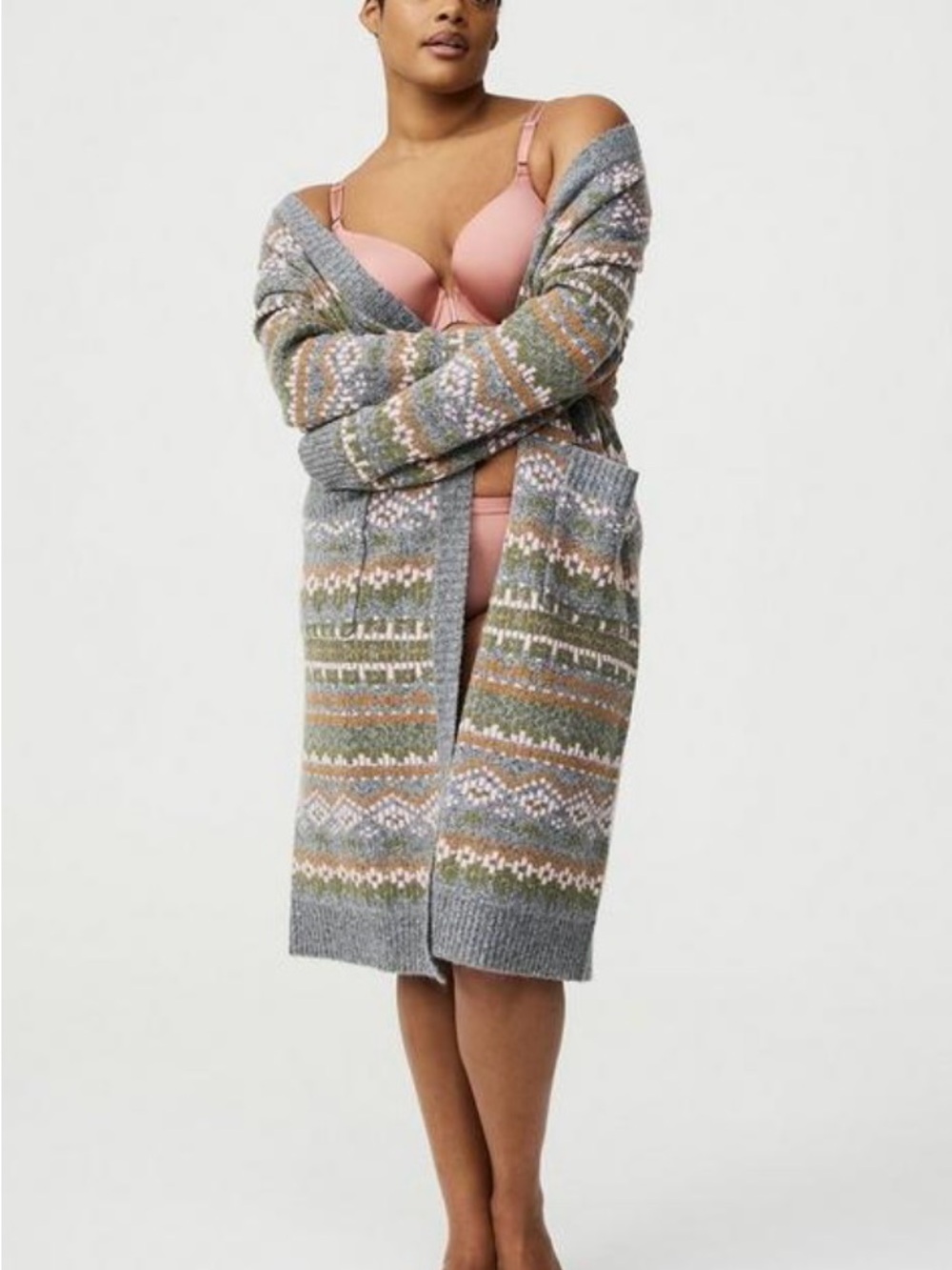 NWT torrid Gray Multi Fair Isle Open-Front Long Cardigan